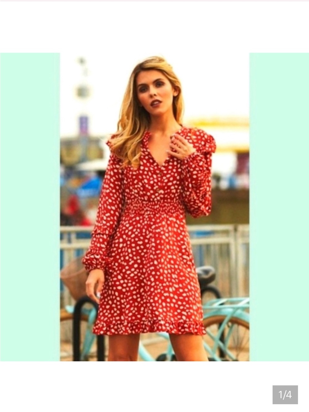 💃Red Polka Dot V-Neck Long Sleeve Dress - Classic Feminine Style EUC worn once